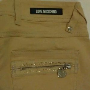 ❤️NWOT LOVE MOSCHINO TAN RHINESTONE HEART ZIPPER PULLS GIN FIZZ JEANS SZ 10